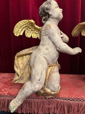 Angels style Baroque  en Hand - Carved Wood Polychrome , Italy  17 th century Anno ( 1690 )