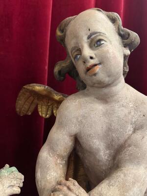 Angels style Baroque  en Hand - Carved Wood Polychrome , Italy  17 th century Anno ( 1690 )