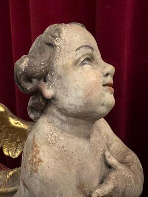 Angels style Baroque  en Hand - Carved Wood Polychrome , Italy  17 th century Anno ( 1690 )