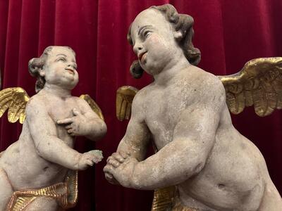 Angels style Baroque  en Hand - Carved Wood Polychrome , Italy  17 th century Anno ( 1690 )
