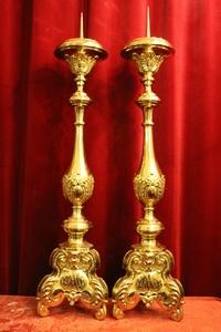Candle Sticks style Baroque en Brass / Gilt, Belgium 19th century (1820)