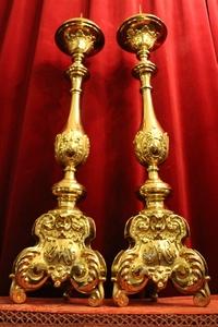 Candle Sticks style Baroque en Brass / Gilt, Belgium 19th century (1820)