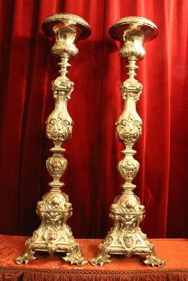 Candle Sticks Measures Without Pin style Baroque en Brass / Bronze / S I L V E R   P L A T E D , Dutch 19th century ( anno 1875 )