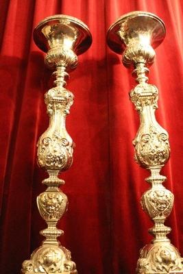Candle Sticks Measures Without Pin style Baroque en Brass / Bronze / S I L V E R   P L A T E D , Dutch 19th century ( anno 1875 )