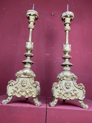 Candle Sticks Measures Without Pin style Baroque en wood polychrome, France 18th century