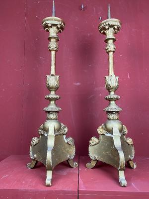 Candle Sticks Measures Without Pin style Baroque en wood polychrome, France 18th century