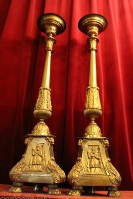 Candle Sticks Measures Without Pin style Baroque en Brass / Gilt, Belgium 19th century (anno 1840)