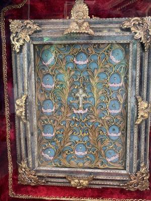 Important Matching Reliquaries Multiple Relics, Relics Of The True Cross Documents Most Probably Inside style Baroque en Wooden Frames / Gilt / Glass , Italy  18 th century ( Anno 1765 )