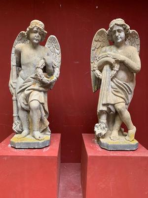 Sandstone Angels style Baroque en hand-carved Sandstone, Hungary 19th century ( 1885 )