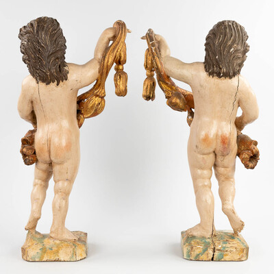 Angels  style Baroque - Style en Wood Polychrome, Italy  18 th century