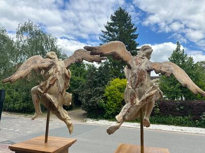 Angels style Baroque - Style en Hand - Carved Wood / Stands Oak, 18 th century / Stands 20th Century