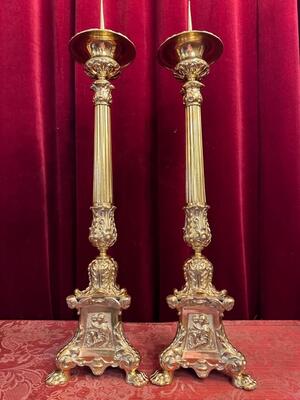 Candle Holders Measures Without Pin style Baroque - Style en Bronze / Polished and Varnished, Belgium  19 th century ( Anno 1885 )