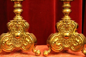 Candle Holders Measures Without Pin style Baroque - Style en Brass / Gilt, Belgium 19th century ( Anno 1850 )