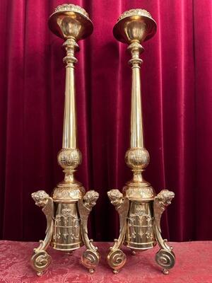 Pair Baroque - Style Exceptional Candle Sticks All Sides Are The Same Full Bronze Angels !