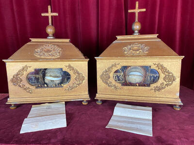 Pair Baroque - Style Exceptional Reliquaries Double Sided Kaput - Skulls St. Adriani & St. Bonifacii Martyrs With Original Documentation