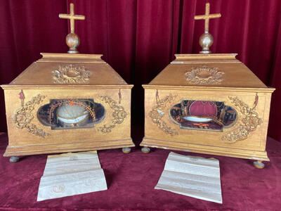 Exceptional Reliquaries Double Sided Kaput - Skulls St. Adriani & St. Bonifacii Martyrs With Original Documentation style Baroque - Style en Wood / Glass, Diocese of Blesensis ( Blois ) France 18 th century