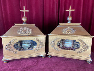 Exceptional Reliquaries Double Sided Kaput - Skulls St. Adriani & St. Bonifacii Martyrs With Original Documentation style Baroque - Style en Wood / Glass, Diocese of Blesensis ( Blois ) France 18 th century