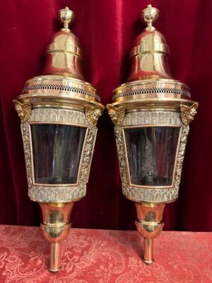 Matching Lanterns style Baroque - Style en Brass / Bronze / Polished and Varnished / Glass, Belgium  19 th century ( Anno 1840 )