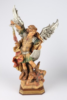 St. Michael And St George  style Baroque - Style en Wood Polychrome , Southern Germany 20th Century