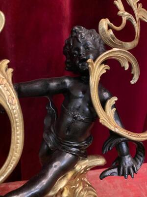 Candle Holders en Brass / Bronze / Samac, Belgium  19 th century