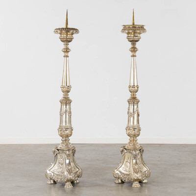 Candle Holders  en Brass / Silver Plated, Belgium  19 th century ( Anno 1840 )