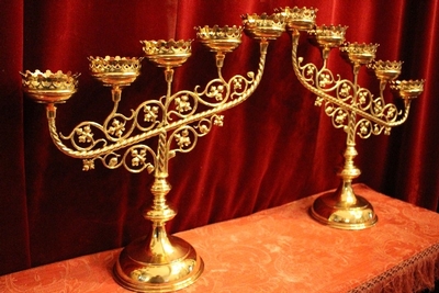 Candle Holders 5 Arms en Brass / Polished and Varnished, Belgium 19th century ( anno 1870 )