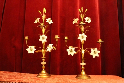 Candle Holders en Brass / Gilt, France 19th century ( anno about 1870 )