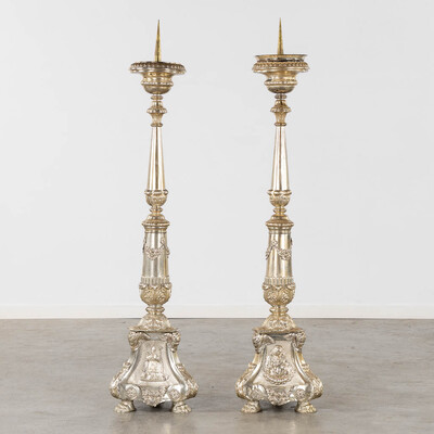 Candle Holders Expected ! en Brass / Silver Plated, Belgium  19 th century ( Anno 1840 )