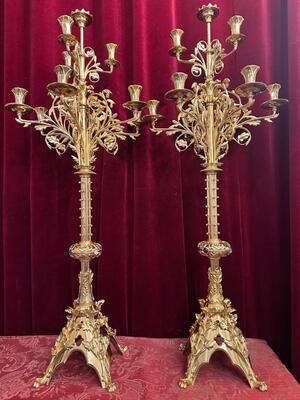 Candle Holders style Classicistic en Bronze / Polished and Varnished / Stones, France 19 th century ( Anno 1865 )