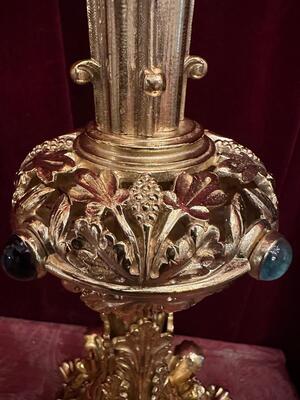 Candle Holders style Classicistic en Bronze / Polished and Varnished / Stones, France 19 th century ( Anno 1865 )