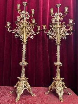 Candle Holders style Classicistic en Bronze / Polished and Varnished / Stones, France 19 th century ( Anno 1865 )