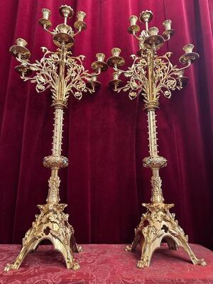 Candle Holders style Classicistic en Bronze / Polished and Varnished / Stones, France 19 th century ( Anno 1865 )