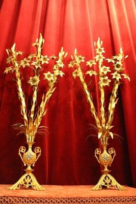 Decorative Flowers  en Brass / Bronze / Gilt, Belgium 19th century