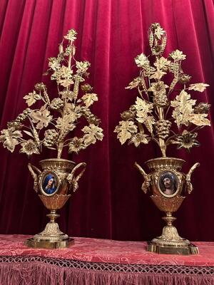 Floral Candle Holders  en Brass / Bronze / Gilt / Enamel, France 19 th century ( Anno 1885 )