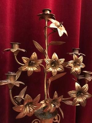 Flower Candle Holders en Brass / Bronze / Gilt, France 19th century