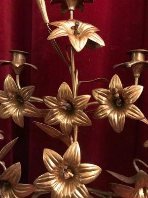 Flower Candle Holders en Brass / Bronze / Gilt, France 19th century