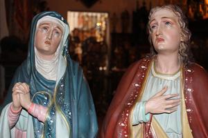 St. Maria And St. Joannes style Gothic en plaster polychrome, France 19th century