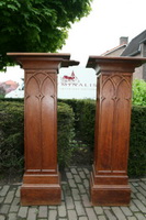 Statue Stands style gothic en WOOD OAK, Belgium 19th century