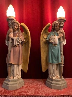 Angels style Gothic - style en Composite Stone Polychrome, Belgium 19th century