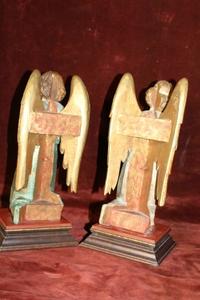 Angels style Gothic - style en hand-carved wood polychrome, Belgium 1870