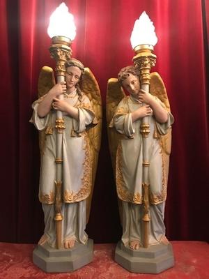 Angels Atelier Regony style Gothic - style en plaster polychrome, France 19th century ( anno 1890 )