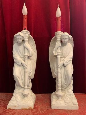 Angels Measures Height Without Lights style Gothic - Style en Carrara Marble, France 19th century ( anno 1890 )