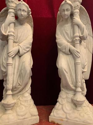 Angels Measures Height Without Lights style Gothic - Style en Carrara Marble, France 19th century ( anno 1890 )