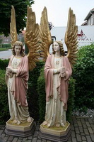 Angels Measures Width & Depth Are From Base style Gothic - style en plaster polychrome, Belgium 19th century