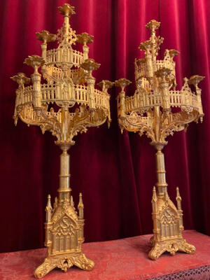 Candelabra style Gothic - style en Bronze / Polished and Varnished, France 19 th century