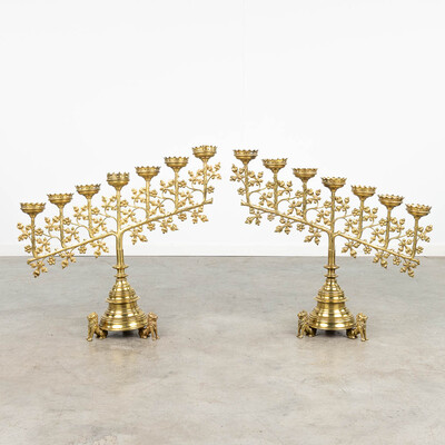 Candle Holders  style Gothic - style en Brass / Bronze, Belgium  19 th century