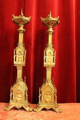 Candle Holders style Gothic - style en Bronze / Gilt, France 19th century