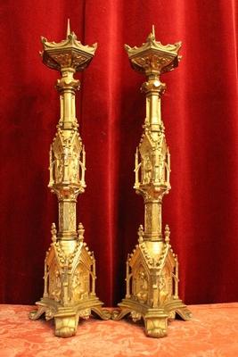 Candle Holders style Gothic - style en Bronze / Gilt, France 19th century