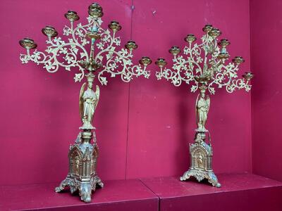 Candle Holders style Gothic - Style en Bronze Gilt, France 19 th century ( Anno 1885 )