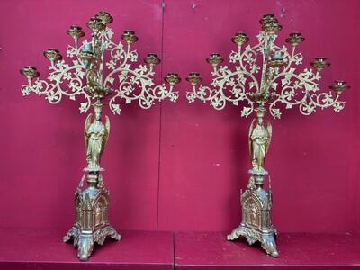 Candle Holders style Gothic - Style en Bronze Gilt, France 19 th century ( Anno 1885 )
